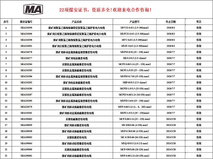 22項(xiàng)煤安證書